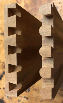 Photo of half-blind dovetail joints designed with Dovetail Maker