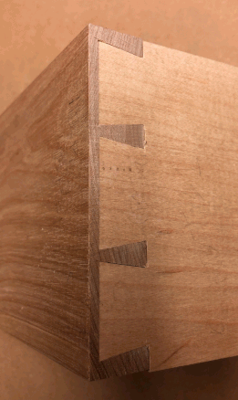 Photo of special half-blind dovetail joints designed with Dovetail Maker